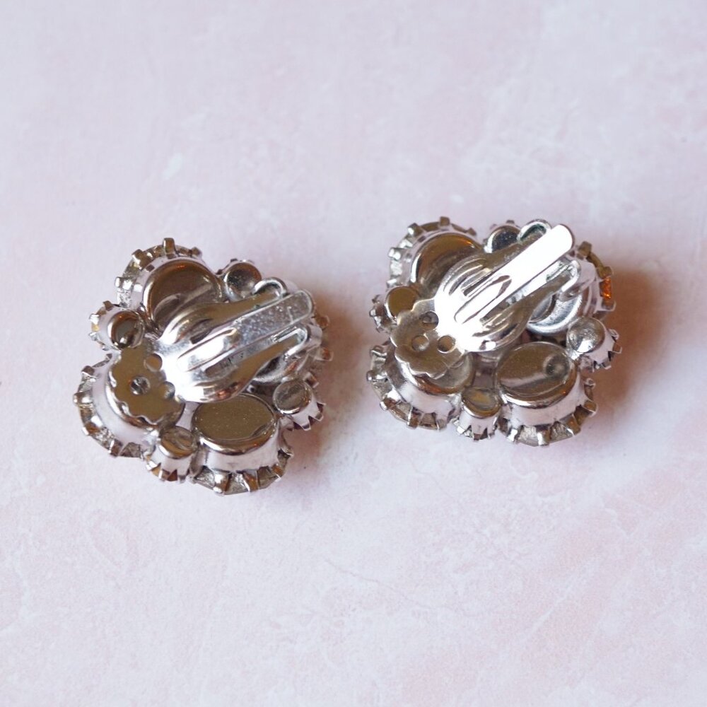 Vintage Rhinestone Crystal Cluster Clip-On Earrings – Mega Sparkle! - Picture 2 of 3